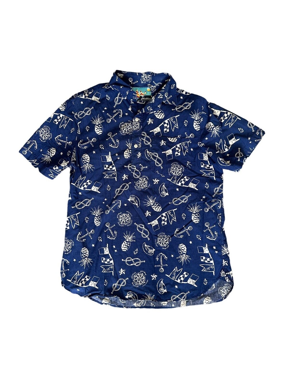 Chubbies Short Sleeve Blue Nautical Anchors Shirt Button Up Men’s Size Medium